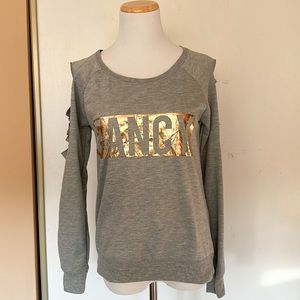 Material Girl Grey shredded sweatshirt. Size XS